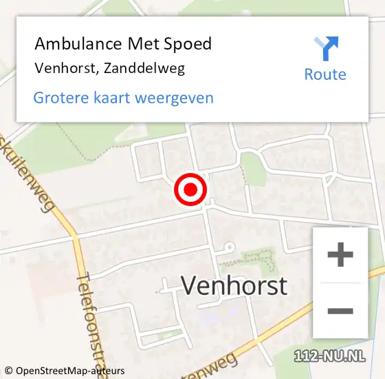 Locatie op kaart van de 112 melding: Ambulance Met Spoed Naar Venhorst, Zanddelweg op 28 mei 2014 01:49