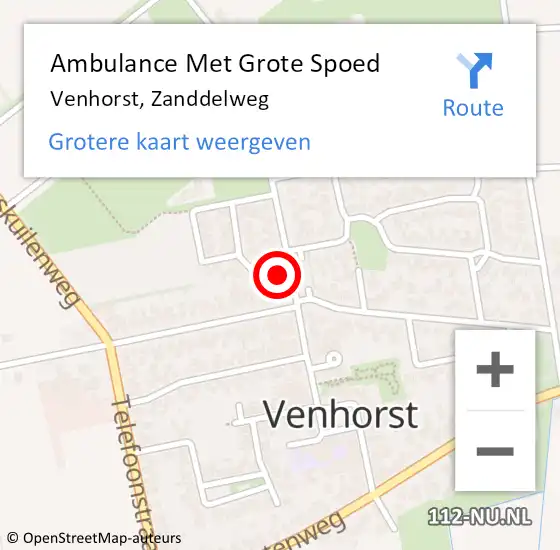 Locatie op kaart van de 112 melding: Ambulance Met Grote Spoed Naar Venhorst, Zanddelweg op 28 mei 2014 01:53