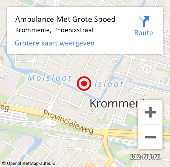 Locatie op kaart van de 112 melding: Ambulance Met Grote Spoed Naar Krommenie, Phoenixstraat op 20 december 2020 19:57