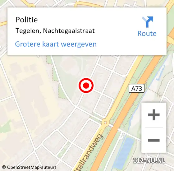 Locatie op kaart van de 112 melding: Politie Tegelen, Nachtegaalstraat op 20 december 2020 20:05