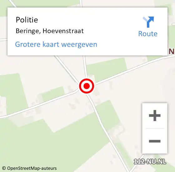 Locatie op kaart van de 112 melding: Politie Beringe, Hoevenstraat op 20 december 2020 20:54