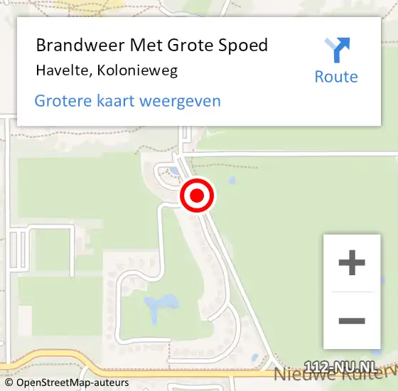 Locatie op kaart van de 112 melding: Brandweer Met Grote Spoed Naar Havelte, Kolonieweg op 20 december 2020 22:43