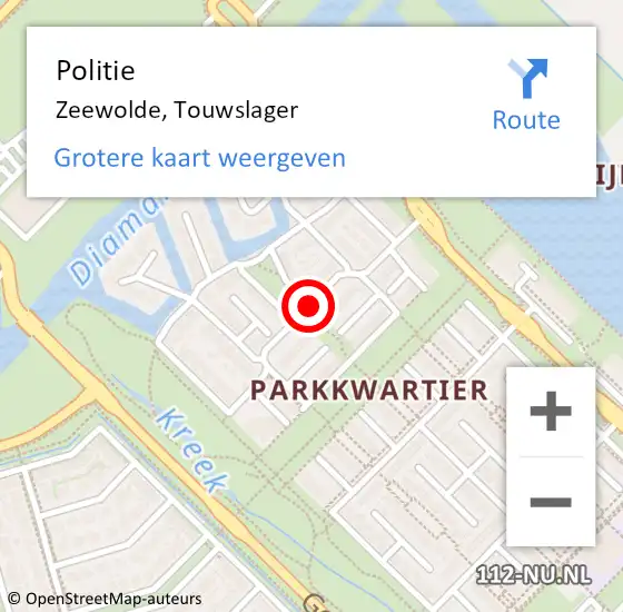 Locatie op kaart van de 112 melding: Politie Zeewolde, Touwslager op 21 december 2020 08:01