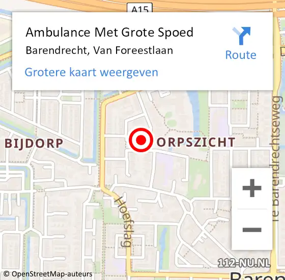 Locatie op kaart van de 112 melding: Ambulance Met Grote Spoed Naar Barendrecht, Van Foreestlaan op 28 mei 2014 06:13