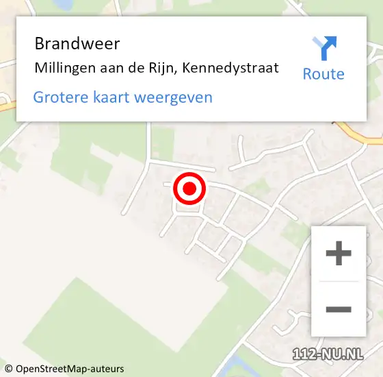 Locatie op kaart van de 112 melding: Brandweer Millingen aan de Rijn, Kennedystraat op 21 december 2020 11:00