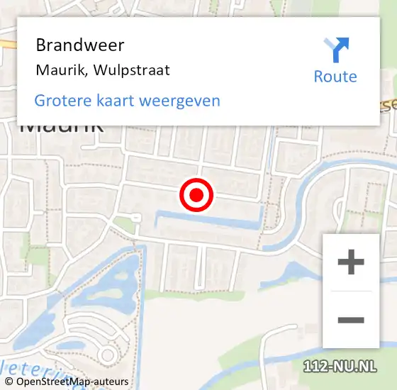 Locatie op kaart van de 112 melding: Brandweer Maurik, Wulpstraat op 21 december 2020 11:20
