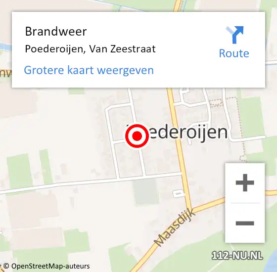 Locatie op kaart van de 112 melding: Brandweer Poederoijen, Van Zeestraat op 21 december 2020 11:22
