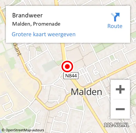 Locatie op kaart van de 112 melding: Brandweer Malden, Promenade op 21 december 2020 11:30