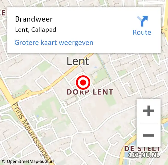 Locatie op kaart van de 112 melding: Brandweer Lent, Callapad op 21 december 2020 11:30