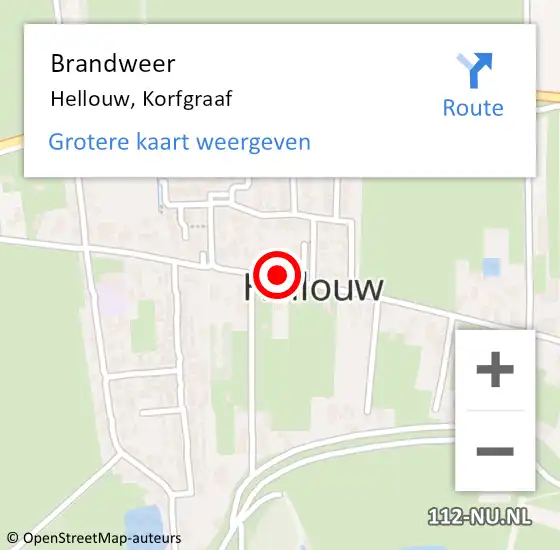 Locatie op kaart van de 112 melding: Brandweer Hellouw, Korfgraaf op 21 december 2020 11:33