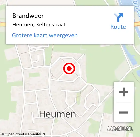 Locatie op kaart van de 112 melding: Brandweer Heumen, Keltenstraat op 21 december 2020 11:41