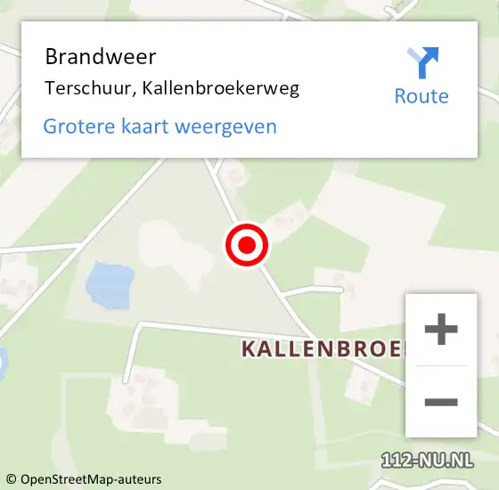 Locatie op kaart van de 112 melding: Brandweer Terschuur, Kallenbroekerweg op 21 december 2020 11:50