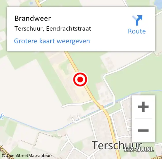 Locatie op kaart van de 112 melding: Brandweer Terschuur, Eendrachtstraat op 21 december 2020 11:51