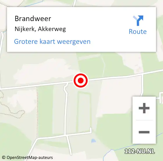 Locatie op kaart van de 112 melding: Brandweer Nijkerk, Akkerweg op 21 december 2020 12:00