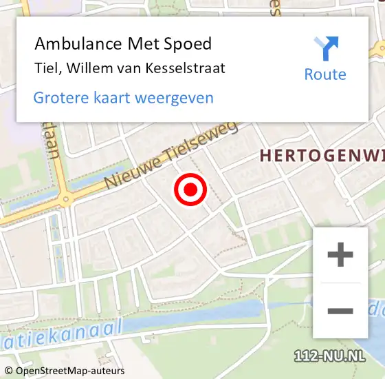 Locatie op kaart van de 112 melding: Ambulance Met Spoed Naar Tiel, Willem van Kesselstraat op 21 december 2020 12:01