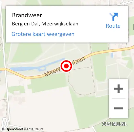 Locatie op kaart van de 112 melding: Brandweer Berg en Dal, Meerwijkselaan op 21 december 2020 12:02