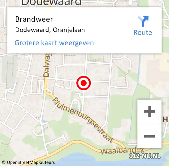 Locatie op kaart van de 112 melding: Brandweer Dodewaard, Oranjelaan op 21 december 2020 12:10