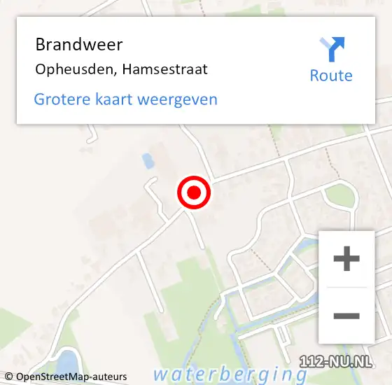 Locatie op kaart van de 112 melding: Brandweer Opheusden, Hamsestraat op 21 december 2020 12:14