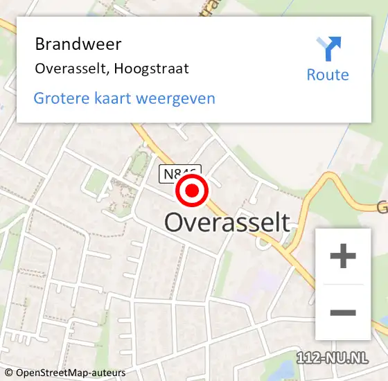 Locatie op kaart van de 112 melding: Brandweer Overasselt, Hoogstraat op 21 december 2020 12:16