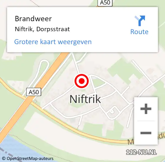 Locatie op kaart van de 112 melding: Brandweer Niftrik, Dorpsstraat op 21 december 2020 12:16