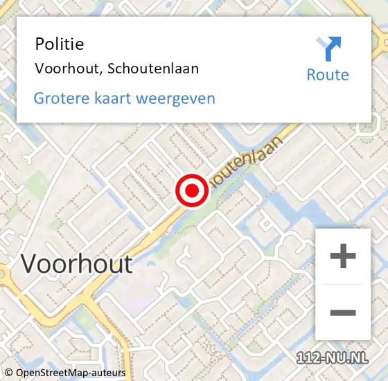 Locatie op kaart van de 112 melding: Politie Voorhout, Schoutenlaan op 28 mei 2014 07:30