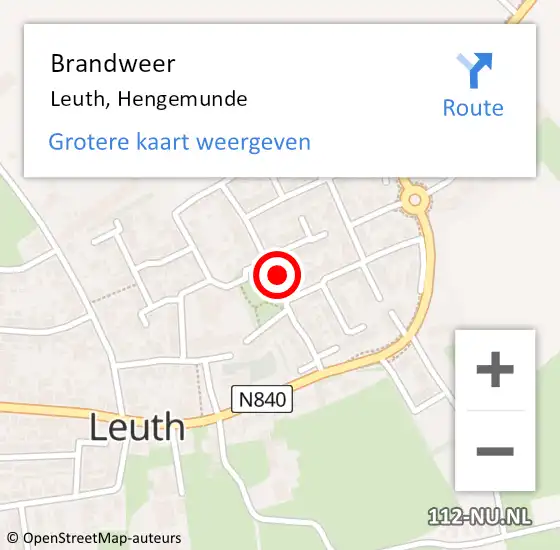 Locatie op kaart van de 112 melding: Brandweer Leuth, Hengemunde op 21 december 2020 12:20