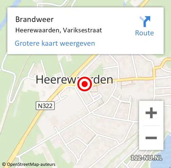 Locatie op kaart van de 112 melding: Brandweer Heerewaarden, Variksestraat op 21 december 2020 12:23