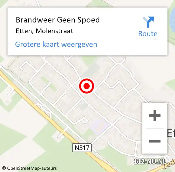 Locatie op kaart van de 112 melding: Brandweer Geen Spoed Naar Etten, Molenstraat op 21 december 2020 12:23