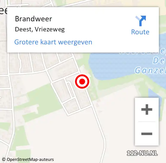 Locatie op kaart van de 112 melding: Brandweer Deest, Vriezeweg op 21 december 2020 12:24