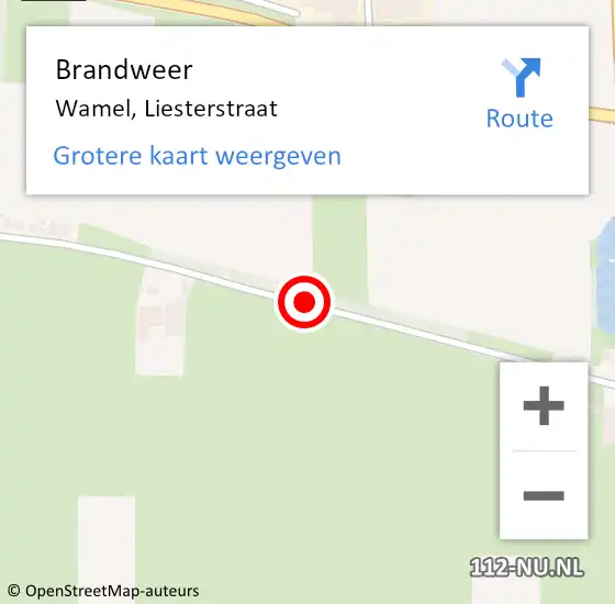 Locatie op kaart van de 112 melding: Brandweer Wamel, Liesterstraat op 21 december 2020 12:27