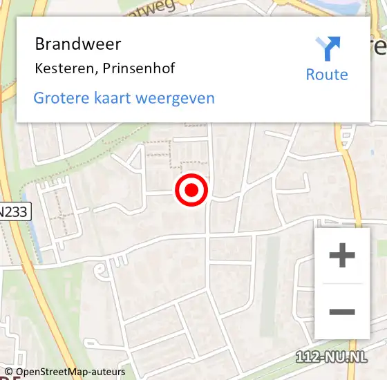 Locatie op kaart van de 112 melding: Brandweer Kesteren, Prinsenhof op 21 december 2020 12:30