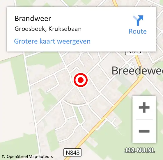 Locatie op kaart van de 112 melding: Brandweer Groesbeek, Kruksebaan op 21 december 2020 12:35