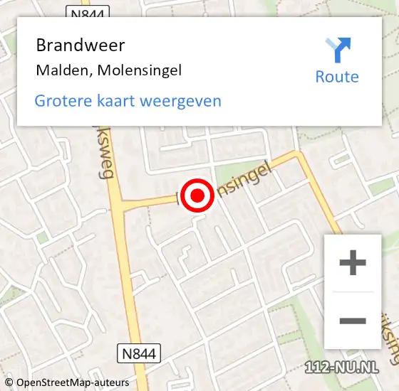 Locatie op kaart van de 112 melding: Brandweer Malden, Molensingel op 21 december 2020 12:35