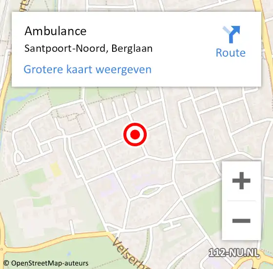 Locatie op kaart van de 112 melding: Ambulance Santpoort-Noord, Berglaan op 21 december 2020 12:48