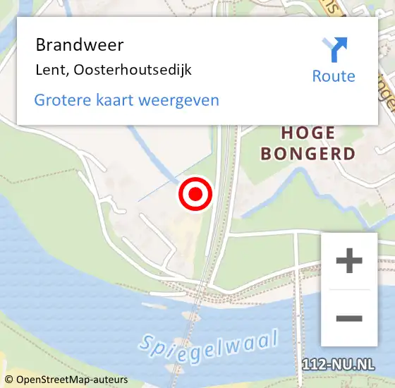 Locatie op kaart van de 112 melding: Brandweer Lent, Oosterhoutsedijk op 21 december 2020 12:55