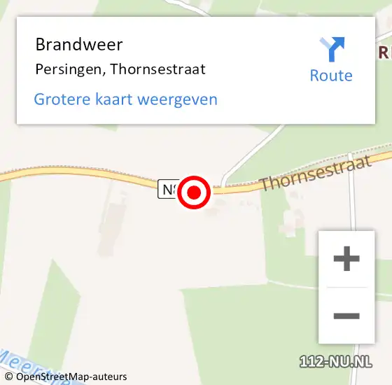 Locatie op kaart van de 112 melding: Brandweer Persingen, Thornsestraat op 21 december 2020 12:59