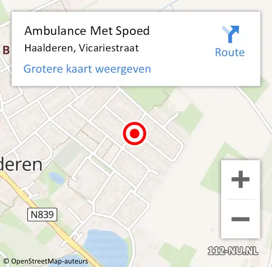 Locatie op kaart van de 112 melding: Ambulance Met Spoed Naar Haalderen, Vicariestraat op 21 december 2020 13:05