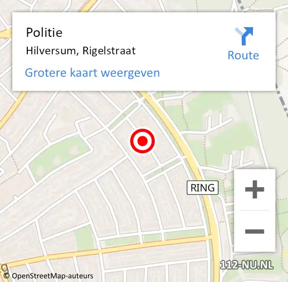 Locatie op kaart van de 112 melding: Politie Hilversum, Rigelstraat op 21 december 2020 13:34