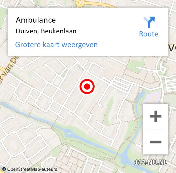 Locatie op kaart van de 112 melding: Ambulance Duiven, Beukenlaan op 21 december 2020 15:00