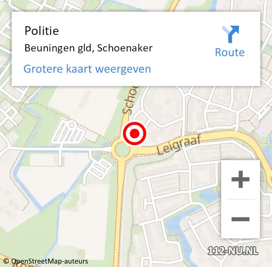 Locatie op kaart van de 112 melding: Politie Beuningen gld, Schoenaker op 21 december 2020 16:05