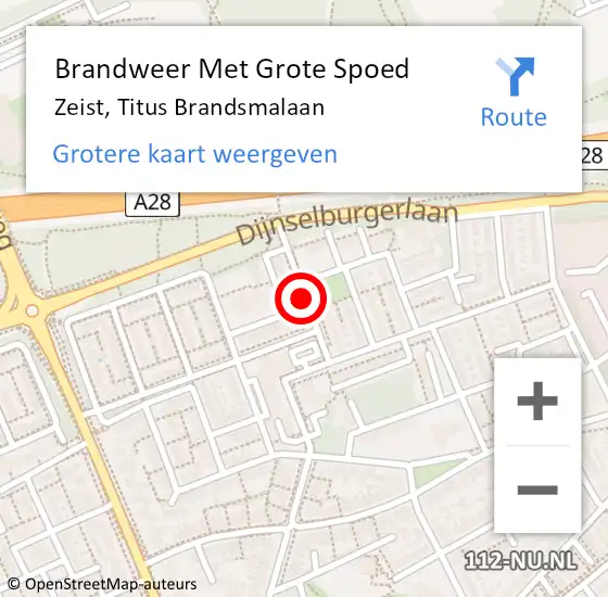 Locatie op kaart van de 112 melding: Brandweer Met Grote Spoed Naar Zeist, Titus Brandsmalaan op 21 december 2020 16:46