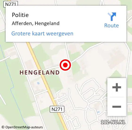 Locatie op kaart van de 112 melding: Politie Afferden, Hengeland op 21 december 2020 17:44
