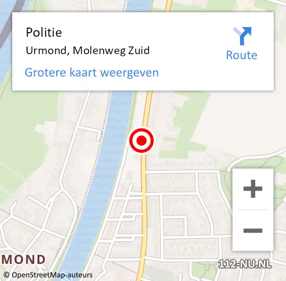 Locatie op kaart van de 112 melding: Politie Urmond, Molenweg Zuid op 21 december 2020 18:03