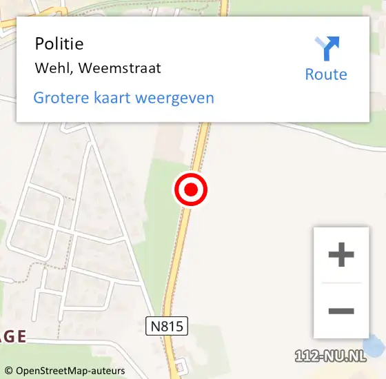 Locatie op kaart van de 112 melding: Politie Wehl, Weemstraat op 21 december 2020 19:06