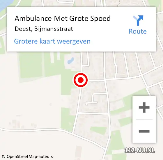 Locatie op kaart van de 112 melding: Ambulance Met Grote Spoed Naar Deest, Bijmansstraat op 22 december 2020 03:00