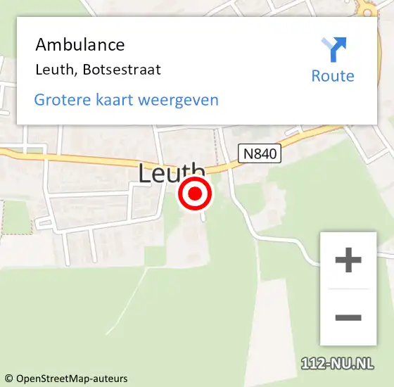 Locatie op kaart van de 112 melding: Ambulance Leuth, Botsestraat op 22 december 2020 05:03