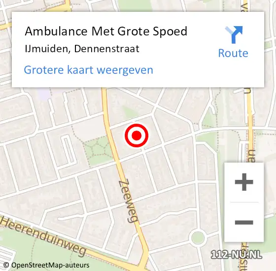 Locatie op kaart van de 112 melding: Ambulance Met Grote Spoed Naar IJmuiden, Dennenstraat op 22 december 2020 06:00