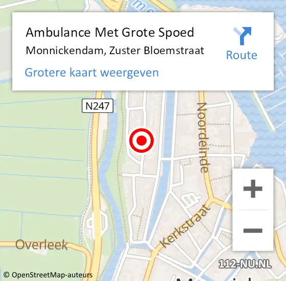 Locatie op kaart van de 112 melding: Ambulance Met Grote Spoed Naar Monnickendam, Zuster Bloemstraat op 22 december 2020 08:01