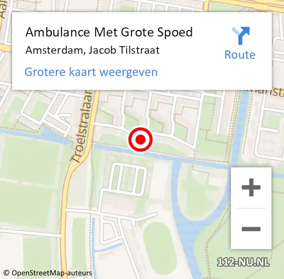 Locatie op kaart van de 112 melding: Ambulance Met Grote Spoed Naar Amsterdam, Jacob Tilstraat op 22 december 2020 09:44