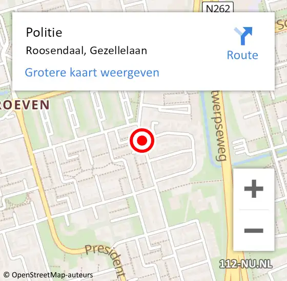 Locatie op kaart van de 112 melding: Politie Roosendaal, Gezellelaan op 22 december 2020 11:33